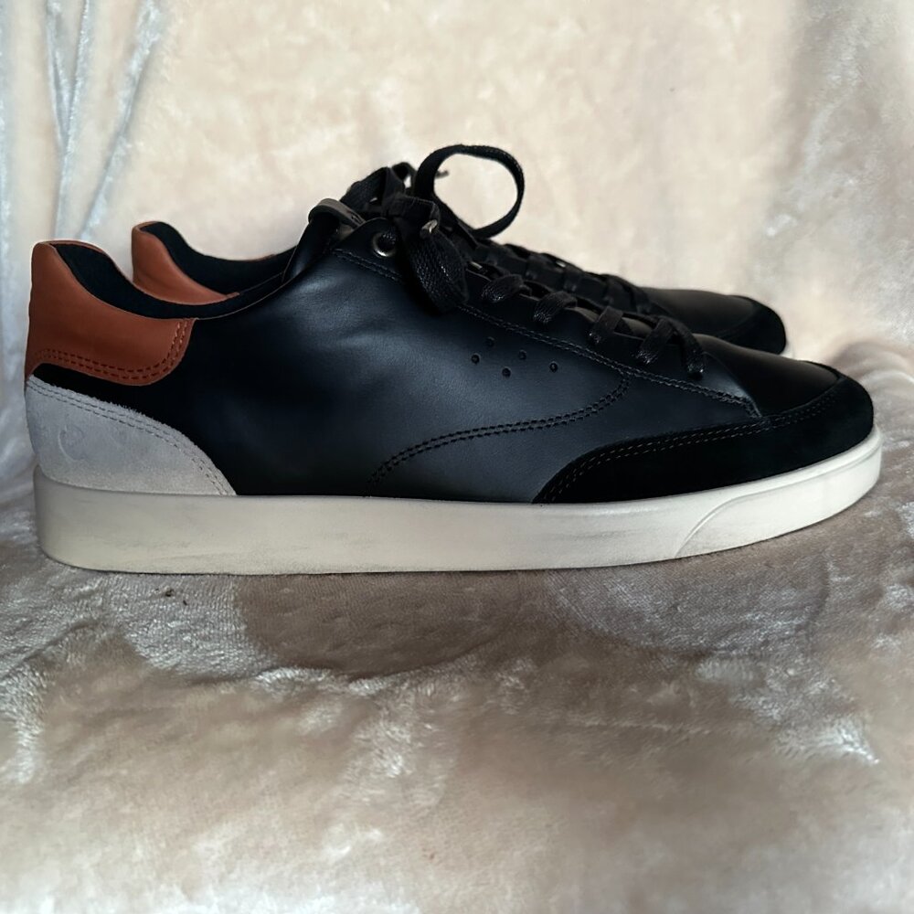 Ecco Street Lite Court Leather Sneakers Black Cognac Retro Men's US 12
